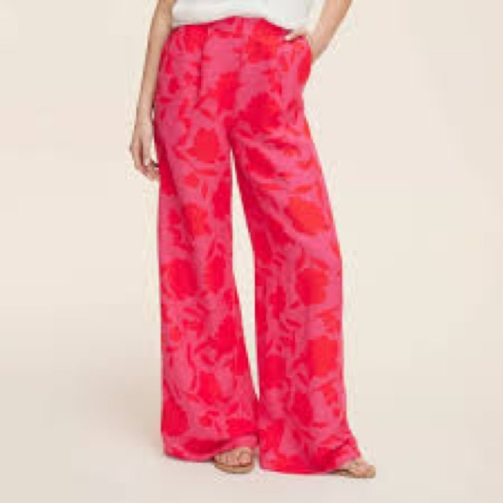Kate Spade Vibrant Pink Floral Wide-Leg Pants